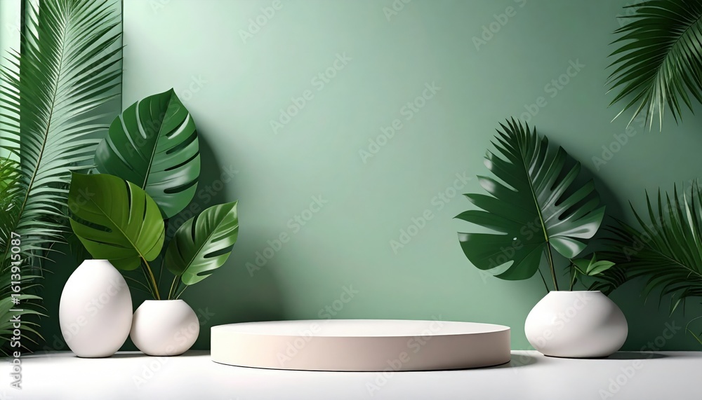 Poster showcase natural greenery with modern display indoor setting minimalist design relaxing atmosphere c