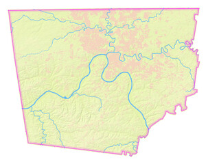 Map of the County Montgomery (Tennessee, US) showing the isolated County with relief representation. No Lables.
