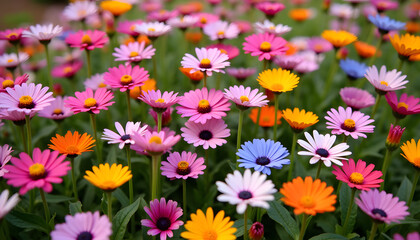 Fototapeta premium A beautiful, vibrant field of colorful flowers in full bloom, creating a stunning floral display.