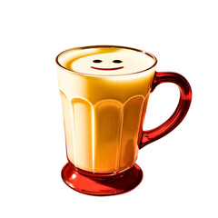 happy drink in a glass with smiley face on foam, isolated on white background