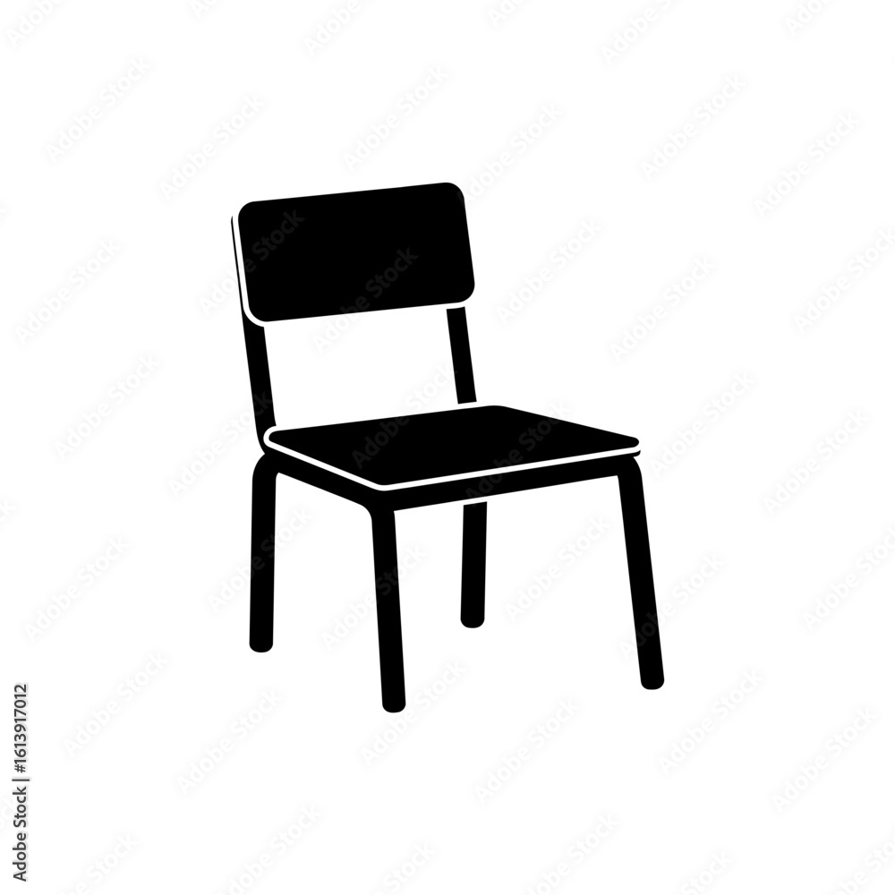 Poster a simple black chair with a square backrest and seat isolated on a white background in a minimalist 