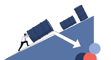 Man pushing heavy barrels up steep incline facing downward momentum gravitational force challenges