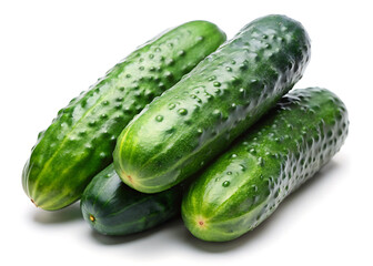 Four green cucumbers isolated on a white background