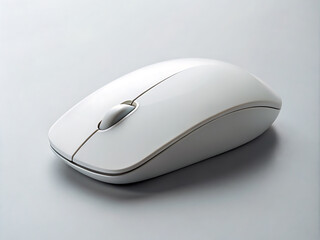 White wireless computer mouse on desk, Side view of wireless computer mouse isolated on white background
