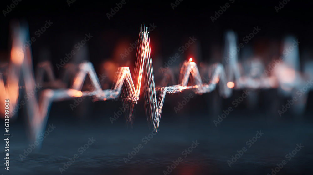 Poster abstract representation of a heartbeat line with glowing red and white colors on a dark background