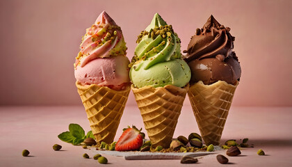 ice cream cones with various flavors