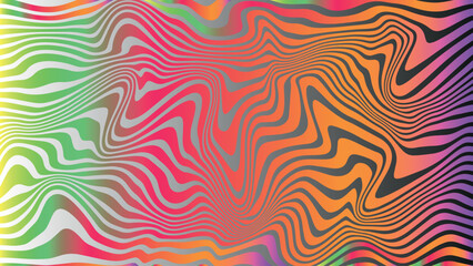 Fototapeta premium Vibrant retro wave vector background with flowing red and yellow curves, horizontal and vertical abstract layout in psychedelic 60s 70s inspired mod art style