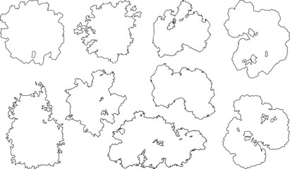 Tree Top View Assortment Outline Vector Illustration for Landscape Architecture