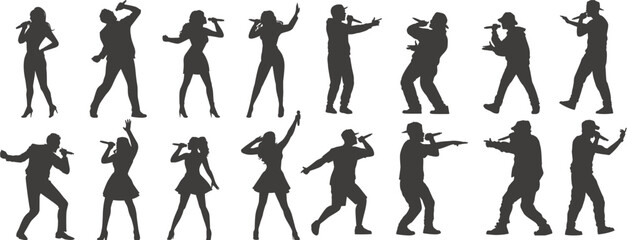 vector silhouettes of people dancing and singing 