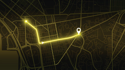 Neon yellow route on Vienna map — EPS vector illustration