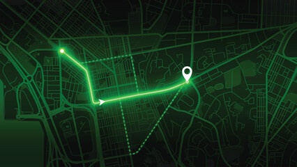 Neon green city map with glowing path — EPS vector of Vienna, Austria