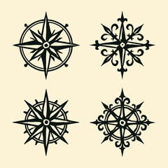 Vector set of compass rose and snowflake designs