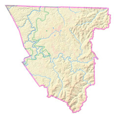 Map of the County Scott (Tennessee, US) showing the isolated County with relief representation. No Lables.