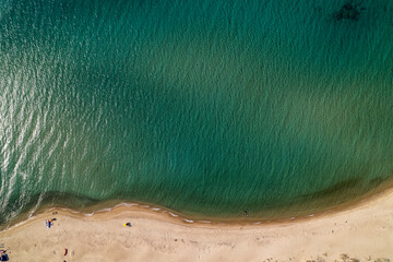 Enez Beach in Gulf of Saros (Saros Bay). Aerial view of sea. Tropical landscape with clear turquoise water.