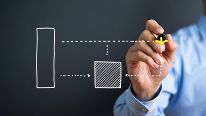 Close up of a businessman s hand drawing a bar chart and trend line on a dark background with a marker symbolizing business growth and data analysis
