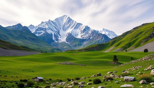 Nanga Parbat's majestic peak dominates Fairy Meadow's vibrant green landscape, Astore, Skardu, Gilgit-Baltistan,  Karakoram,  exploration