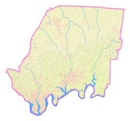 Map of the County Sumner (Tennessee, US) showing the isolated County with relief representation. No Lables.