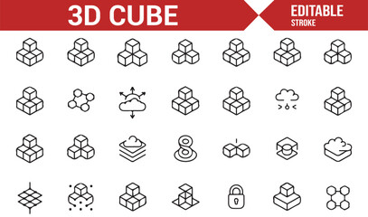 3D Cube Icons Collection with Different Configurations for Digital and Graphic Design