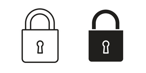 Lock icon flat and stroke style pack on white background. Vector illustrations