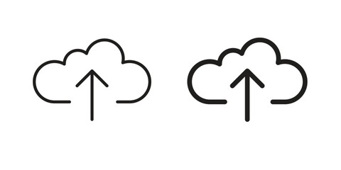 Cloud upload icon flat and stroke style pack on white background. Vector illustrations