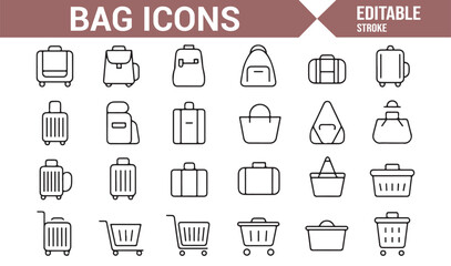 Collection of Luggage, Backpack, and Shopping Bag Icons for Graphic and Digital Use