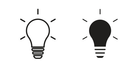 Bulb icon flat and stroke style pack on white background. Vector illustrations