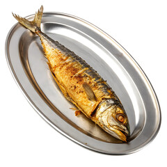 Single Fried Mackerel Served on a Silver Dish