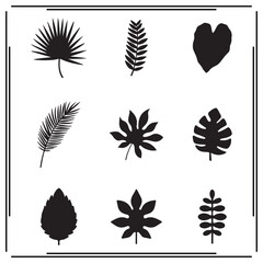 Black Silhouette Leaf Collection - Tropical Palm, Fern, and Decorative Leaves, Botanical Plant Vector Illustrations for Nature, Eco, and Greenery Concepts