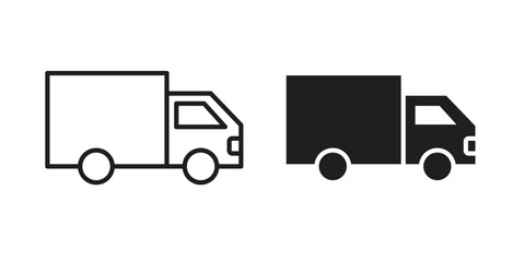 Truck icon flat and stroke style pack on white background. Vector illustrations