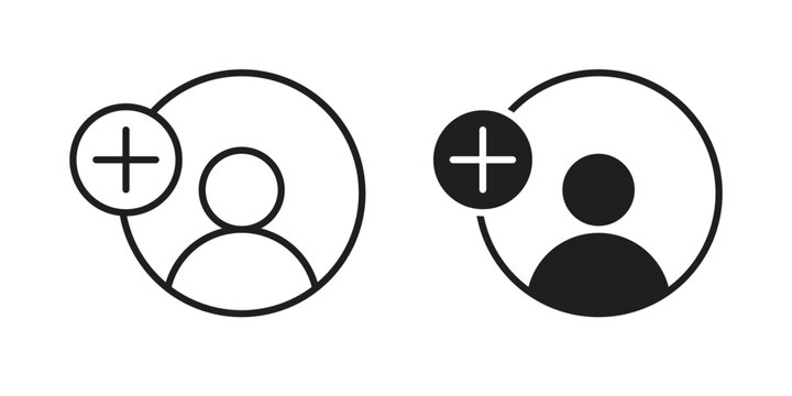 User add icon flat and stroke style pack on white background. Vector illustrations