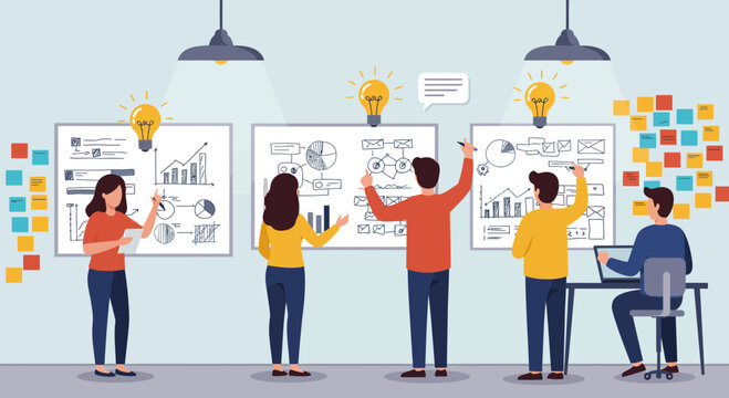 Dynamic team brainstorming innovative solutions and data driven strategies for business growth success together