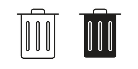 Trash icon flat and stroke style pack on white background. Vector illustrations