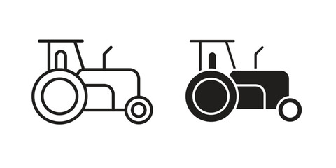 Tractor icon flat and stroke style pack on white background. Vector illustrations