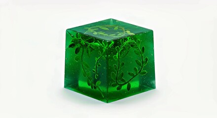 A rainforest jelly cube with tiny edible leaves and vines