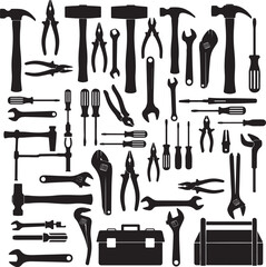 A diverse collection of vector construction tools, including hammers, screwdrivers, pliers, and wrenches, ideal for illustrating repair and work equipment