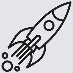 rocket outline icon with smoke trails silhouette vector art illustration, space rocket vector illustration