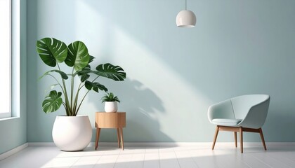 Modern living room design featuring indoor plants bright space interior decoration minimalist style aesthetic view tranquil environment