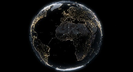 Illuminated Earth Globe with Network Connections on a Black Background
