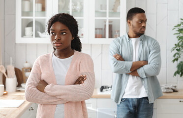 Marriage Crisis. Young African American Spouses Ignoring Each Other After Argue, Offended Black Man...
