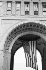 American Flag Beneath the Boston Harbor Arch