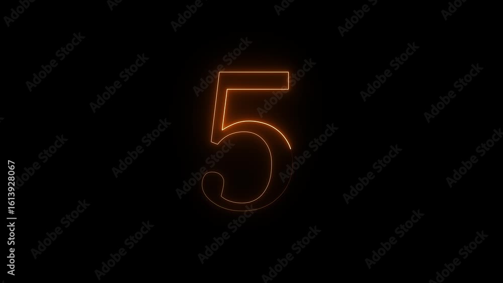 Poster black background design with glowing neon number five count symbols