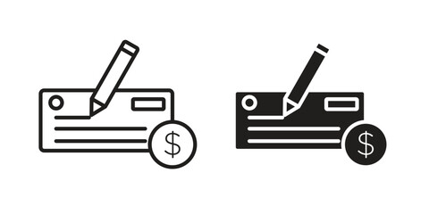Money check icon flat and stroke style pack on white background. Vector illustrations