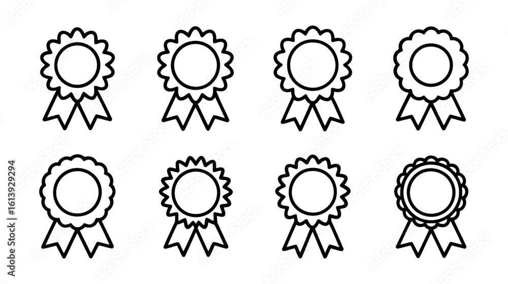 Poster vector art of a collection of award ribbon badge vector icons representing achievement and recogniti