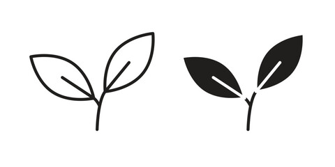 Leaf icon flat and stroke style pack on white background. Vector illustrations