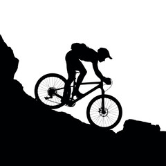 Fototapeta premium Mountain Biker Silhouette Conquering Steep Terrain with Skill and Determination in an Outdoor Adventure Sport Challenge Ride