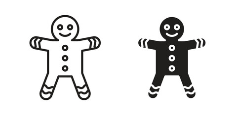 Gingerbread man icon flat and stroke style pack on white background. Vector illustrations