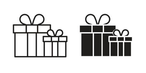 Gifts icon flat and stroke style pack on white background. Vector illustrations