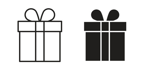 Gift icon flat and stroke style pack on white background. Vector illustrations