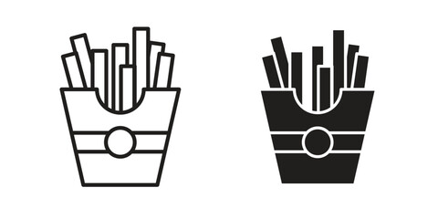 French-fries icon flat and stroke style pack on white background. Vector illustrations