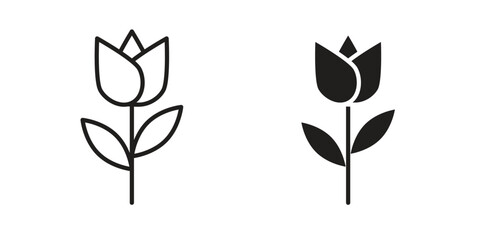 Flower tulip icon flat and stroke style pack on white background. Vector illustrations